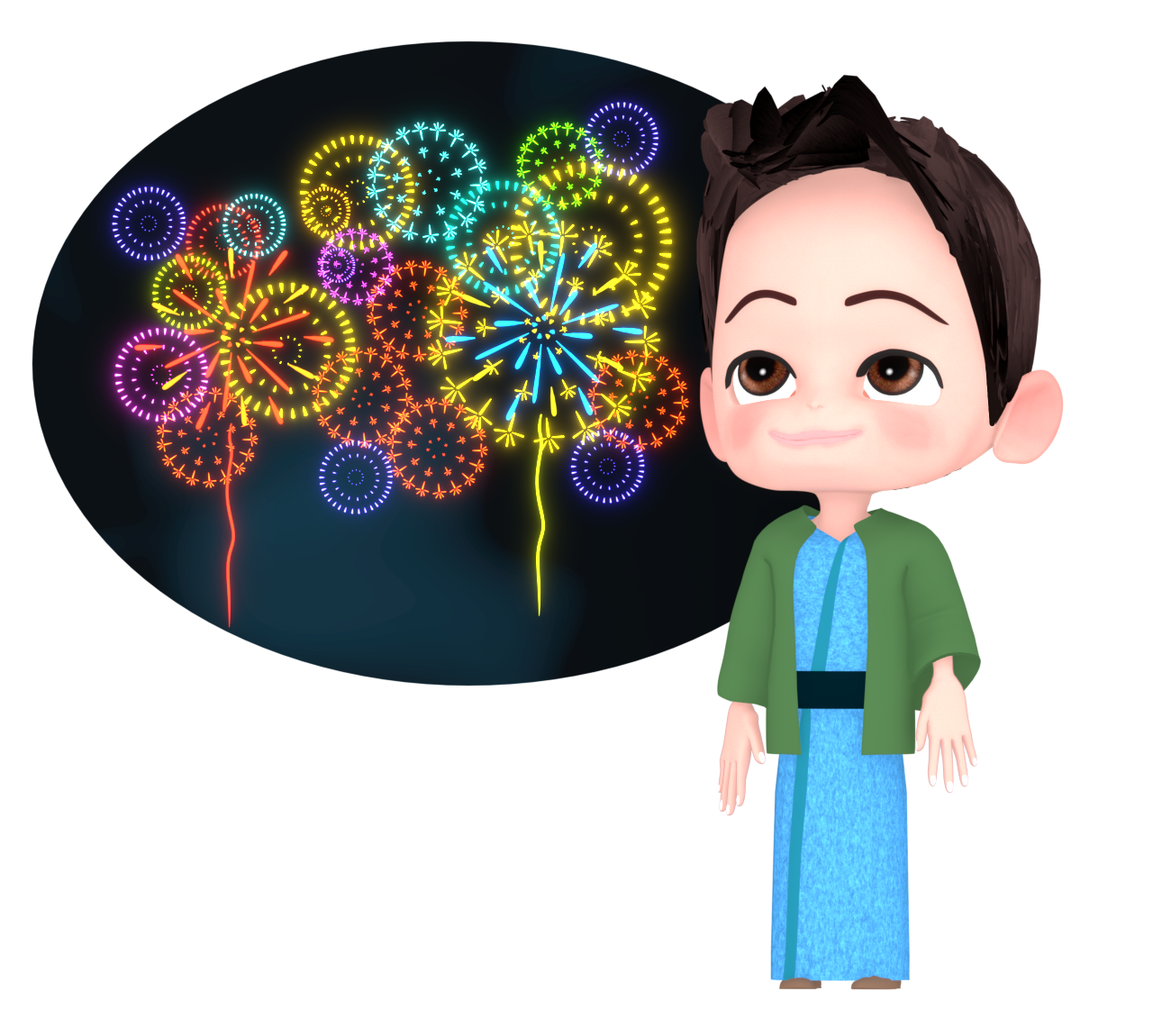 打ち上げ花火を見る人のイラスト