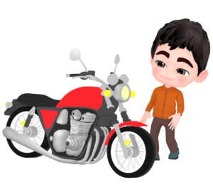 オートバイを見る男性のイラスト