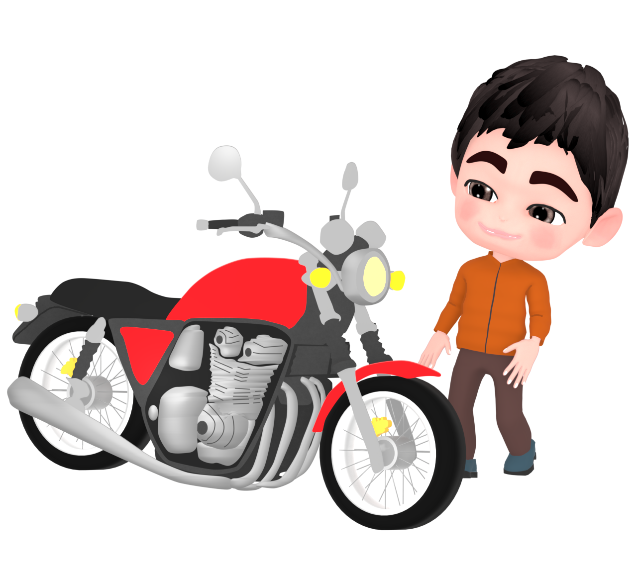 オートバイを見る男性のイラスト