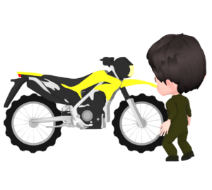 オフロードバイクを見る男性のイラスト