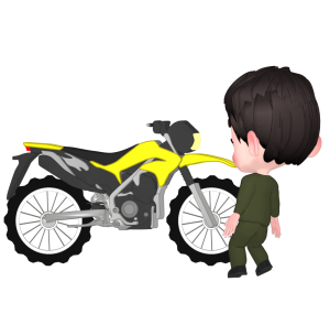 オフロードバイクを見る男性のイラスト