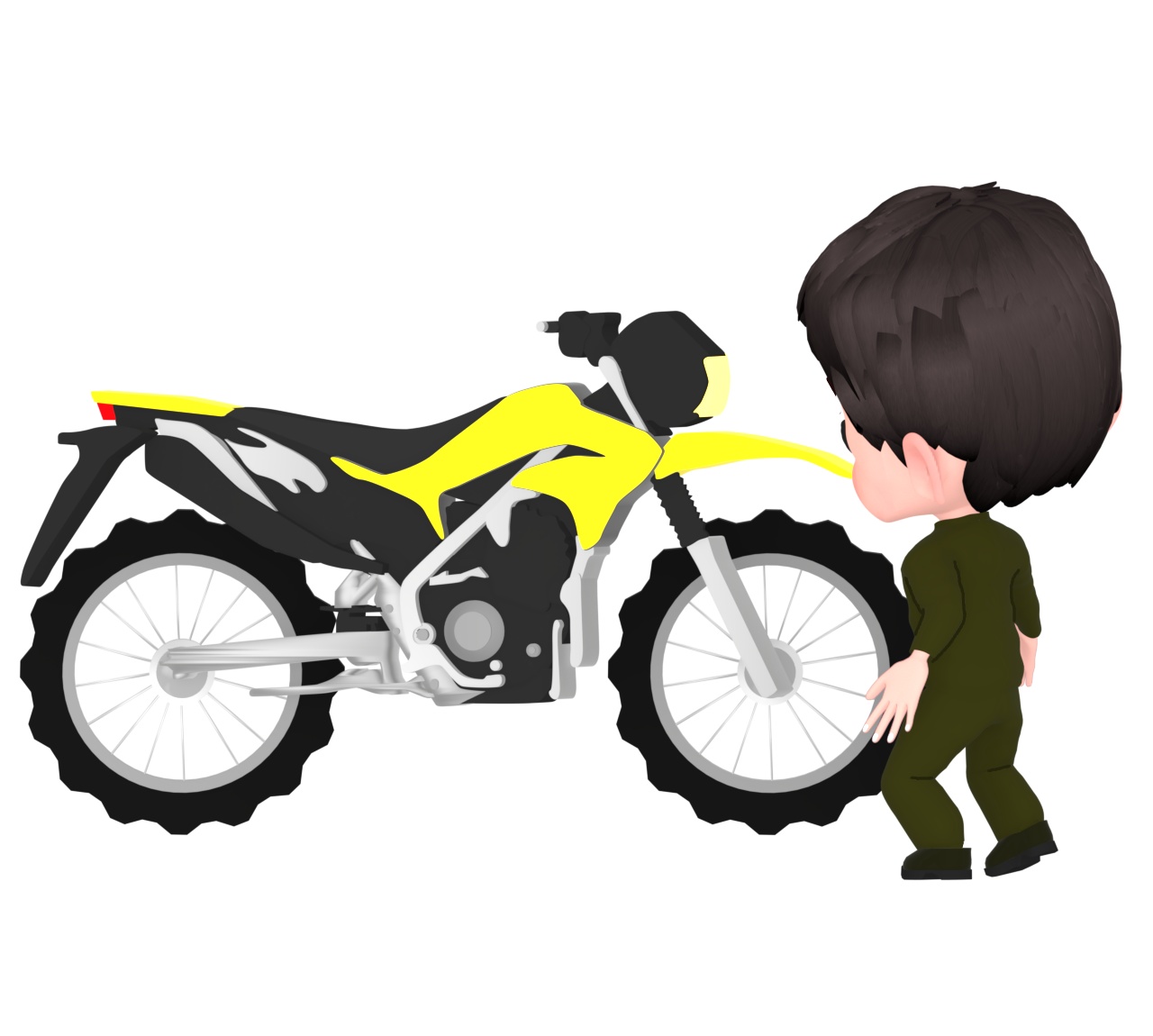 オフロードバイクを見る男性のイラスト