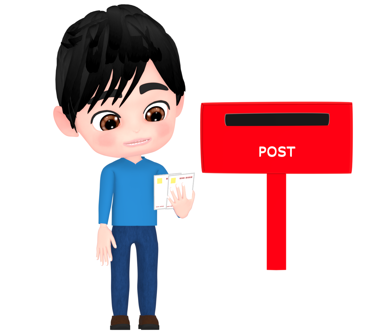 はがきを見る男性のイラスト