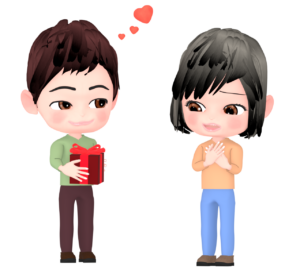 逆チョコを渡す男性のイラスト