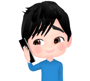 笑いを堪えて携帯電話で話す男性のイラスト