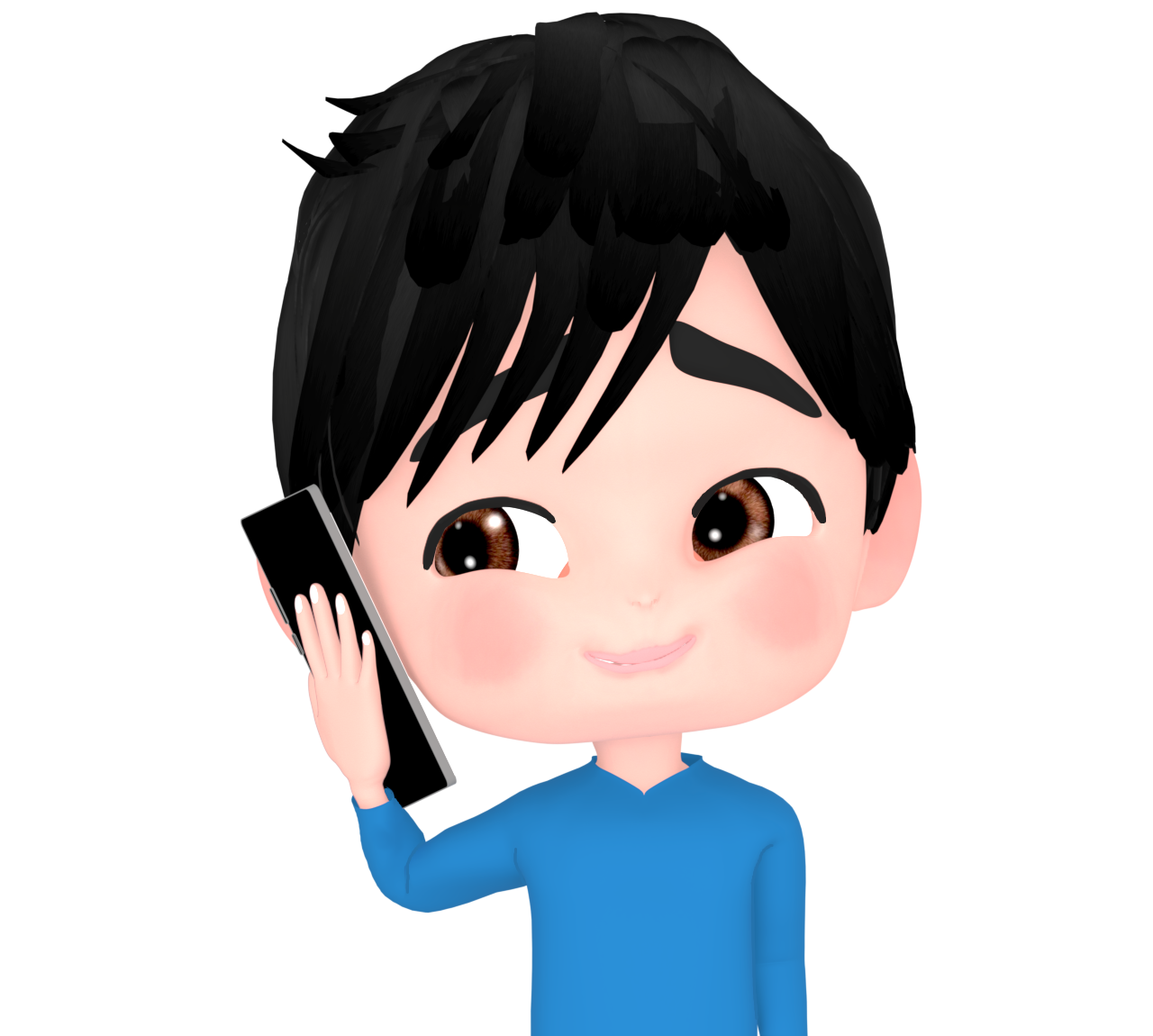 笑いを堪えて携帯電話で話す男性のイラスト