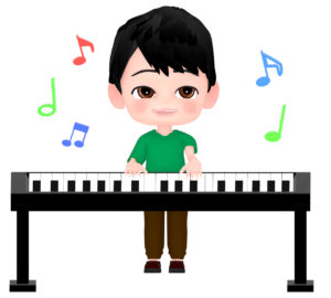 電子キーボードを弾く男性のイラスト