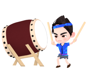 和太鼓を叩く男性のイラスト