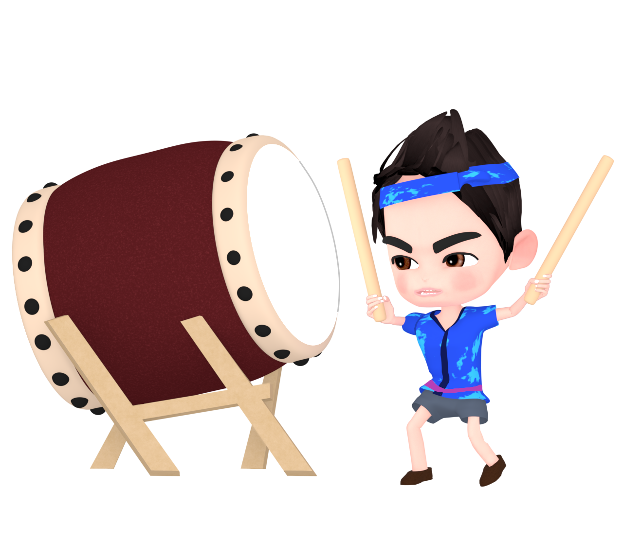 和太鼓を叩く男性のイラスト