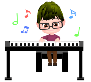 ピアノを楽しく弾く男性のイラスト