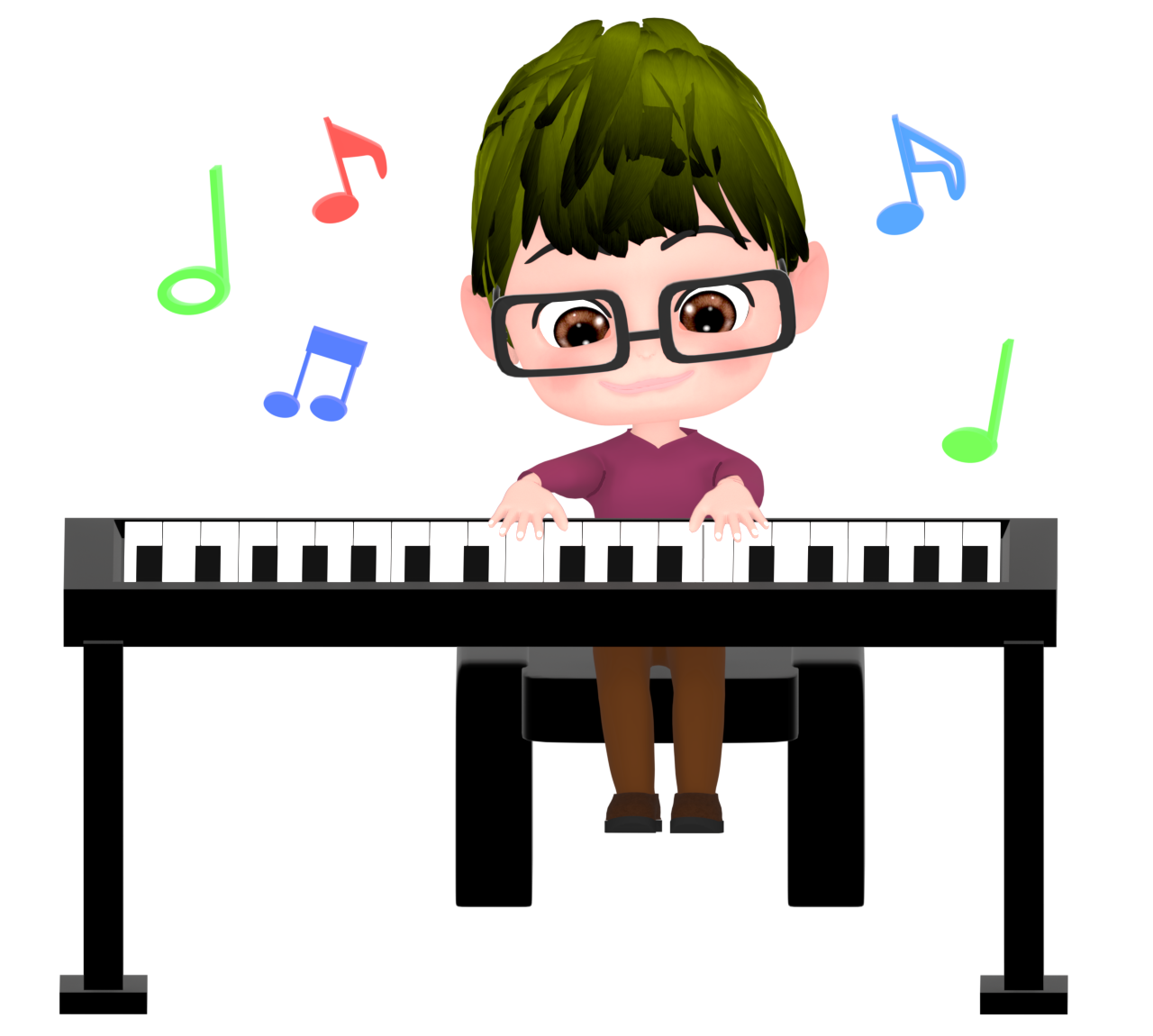 ピアノを楽しく弾く男性のイラスト