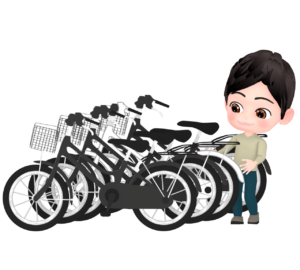自転車を置く男性のイラスト