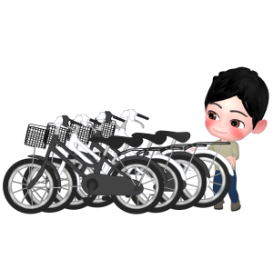 自転車を置く男性のイラスト