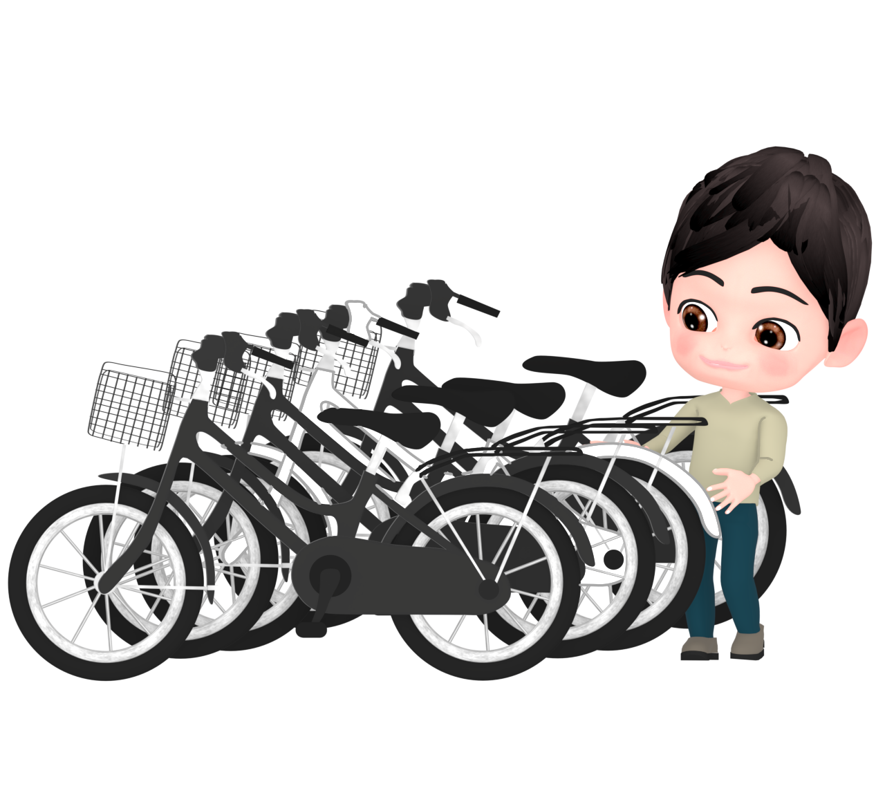 自転車を置く男性のイラスト