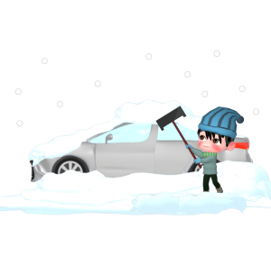 車の雪下ろしをする男性のイラスト