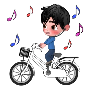 イヤホンをつけて自転車に乗る男性のイラスト