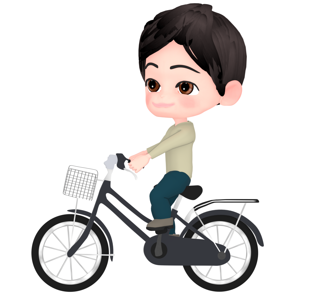 ママチャリの自転車に乗る男性のイラスト
