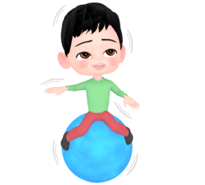 バランスボールでバランスをとる男性のイラスト
