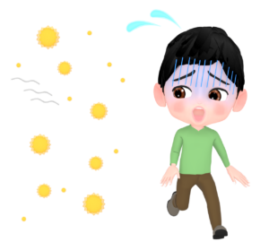 花粉から逃げる男性のイラスト