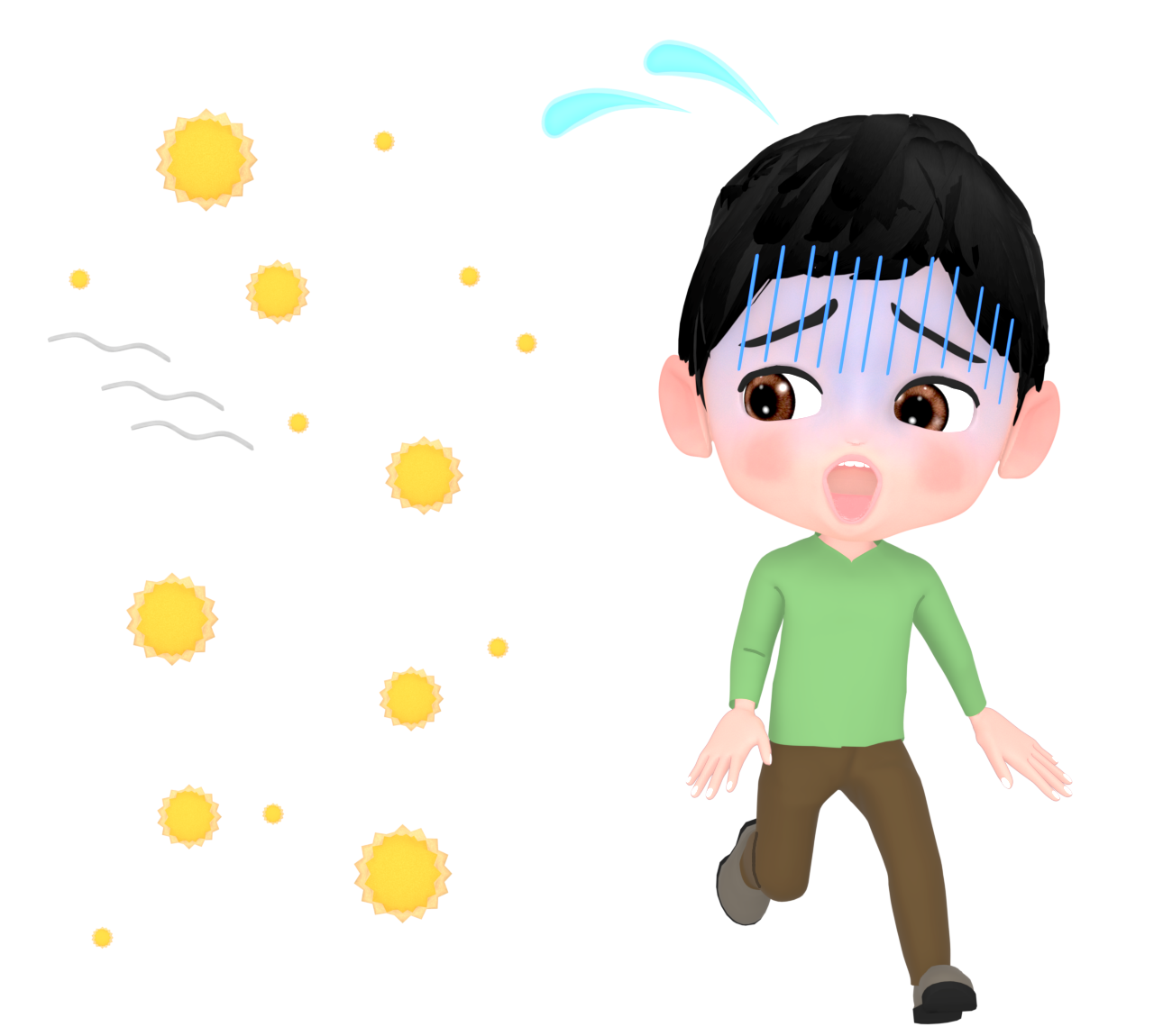 花粉から逃げる男性のイラスト