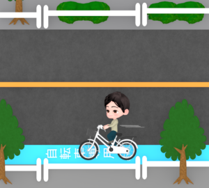 自転車専用レーンを走る男性のイラスト