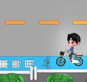 自転車専用レーンを走る男性のイラスト