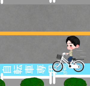 自転車専用レーンを走る男性のイラスト