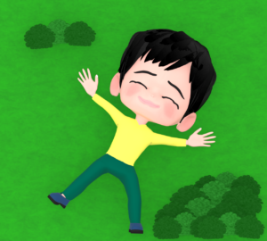 外で気持ちよく眠る男性のイラスト
