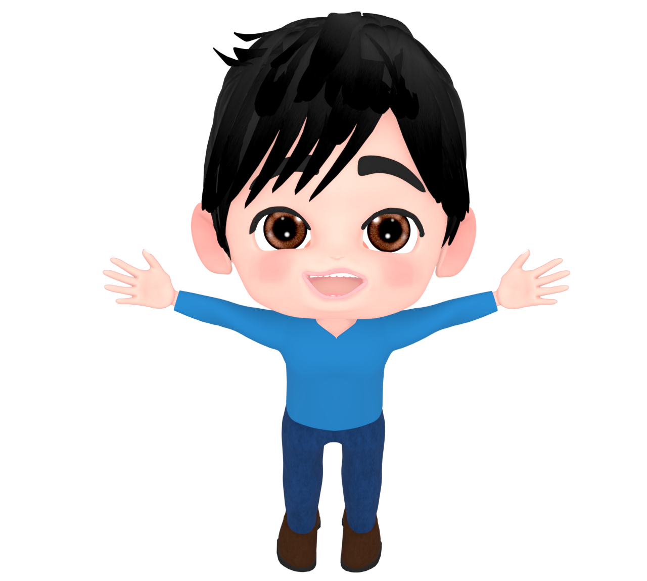 空を見ている両手を広げた男性のイラスト