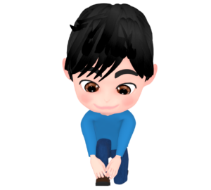 解けた靴の紐を結ぶ男性のイラスト