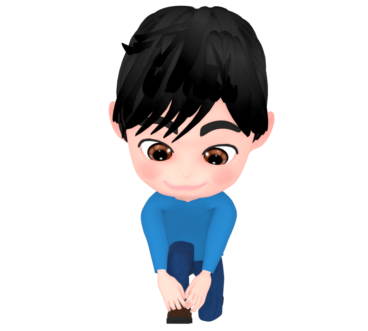解けた靴の紐を結ぶ男性のイラスト
