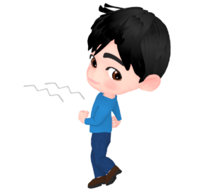 慎重に後ろ向きに歩く男性のイラスト