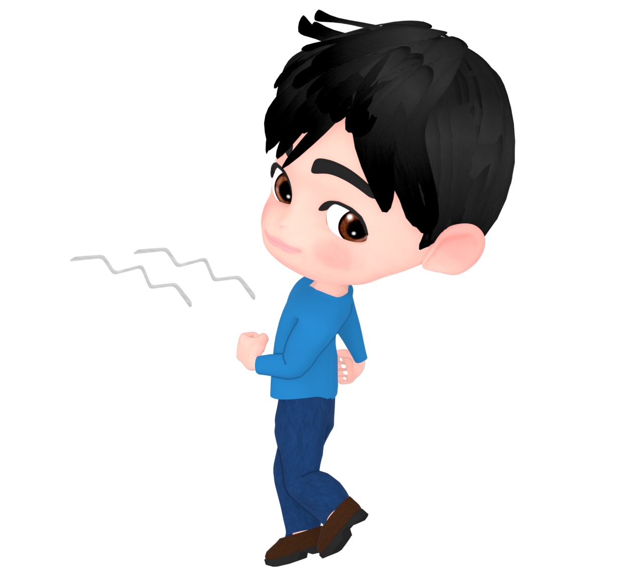 慎重に後ろ向きに歩く男性のイラスト