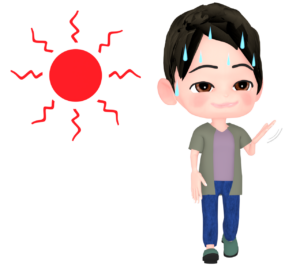猛暑日に歩く男性のイラスト