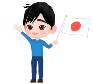 日本国旗を振る男性のイラスト