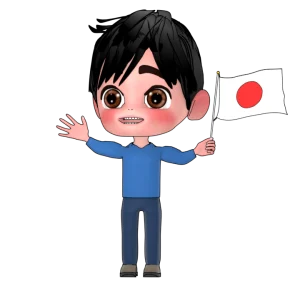 笑顔で日本国旗を振る男性のイラスト