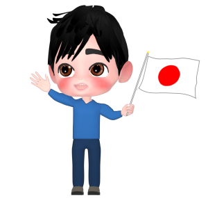 笑顔で日本国旗を振る男性のイラスト