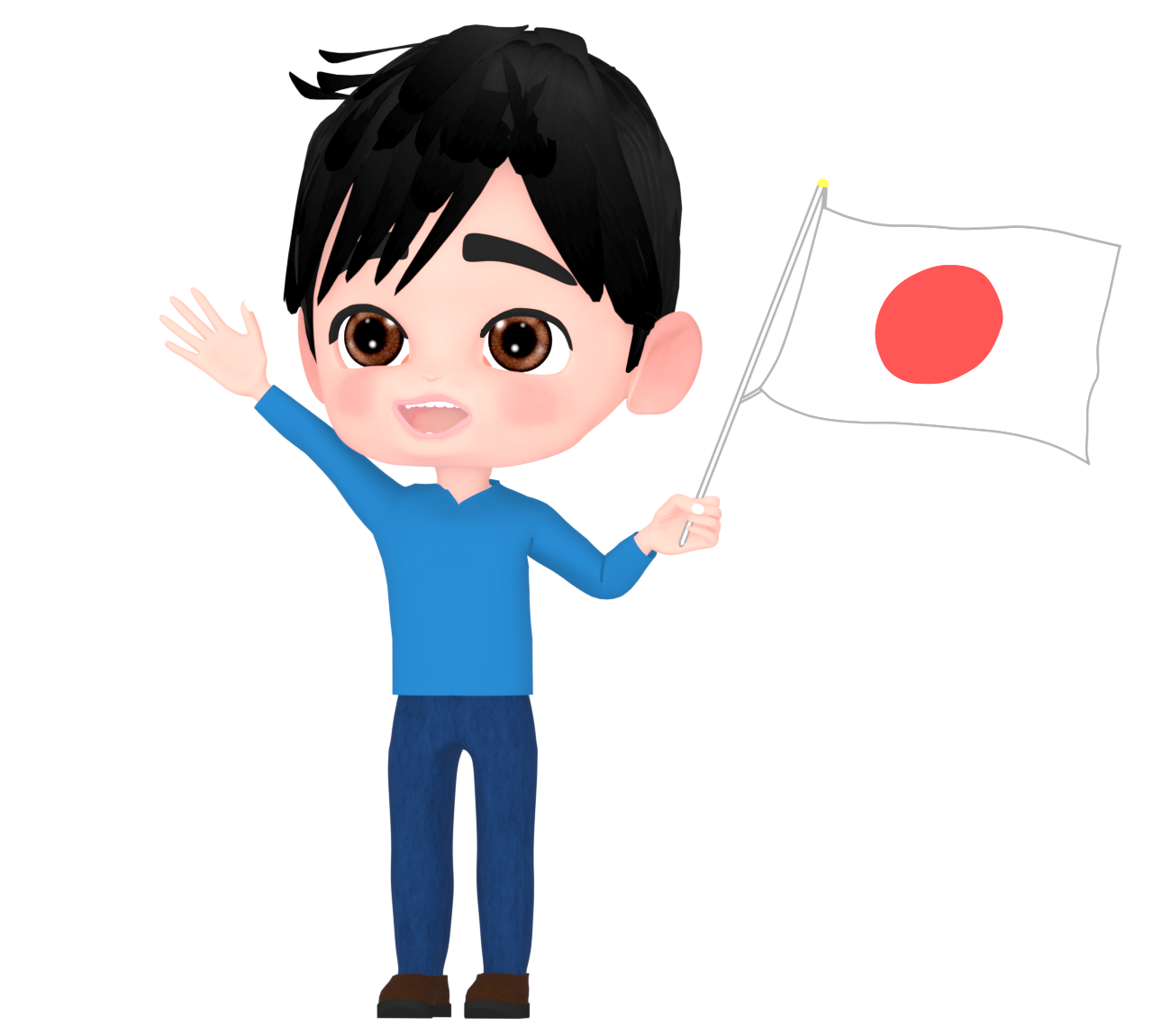 日本国旗を振る男性のイラスト