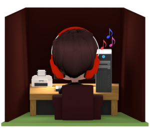 漫画喫茶で自由時間を過ごす男性のイラスト