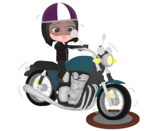 マンホールでスリップをするオートバイのイラスト