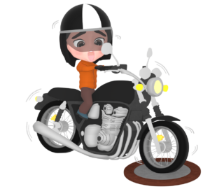 マンホールで滑るバイクのイラスト