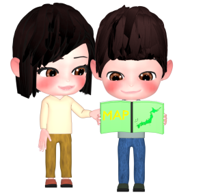 地図を見る男性と女性のイラスト