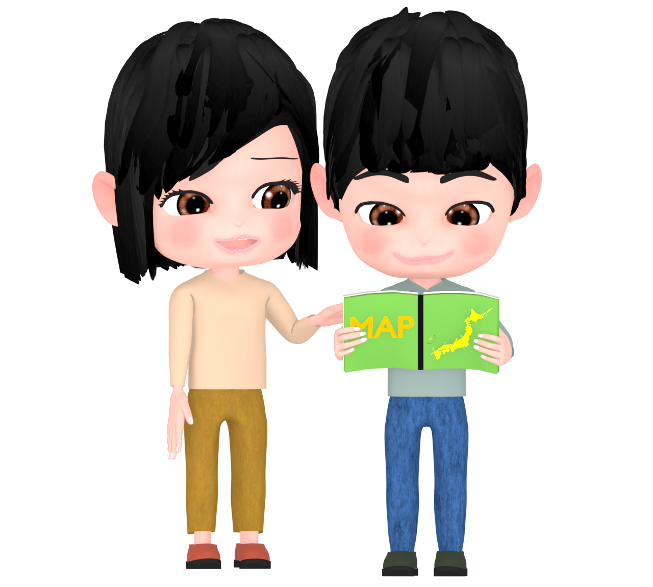 地図を見る男性と女性のイラスト