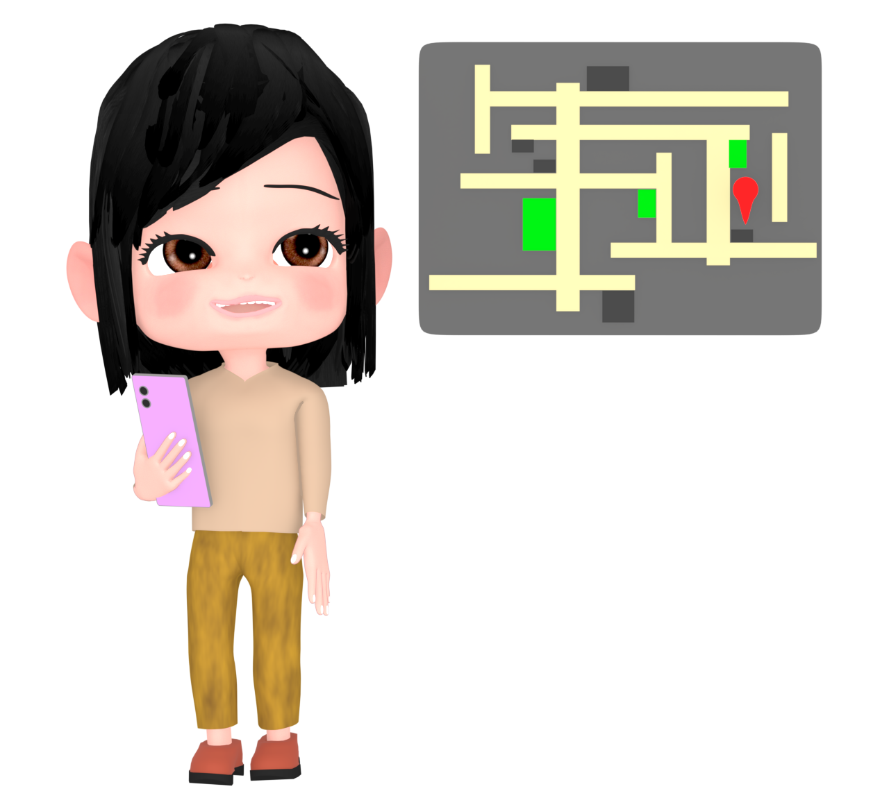 地図をスマートフォンで見るイラスト