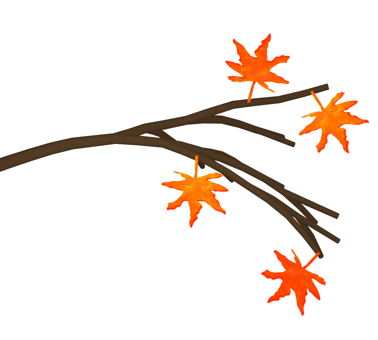 もみじの枝に残るカエデの葉のイラスト