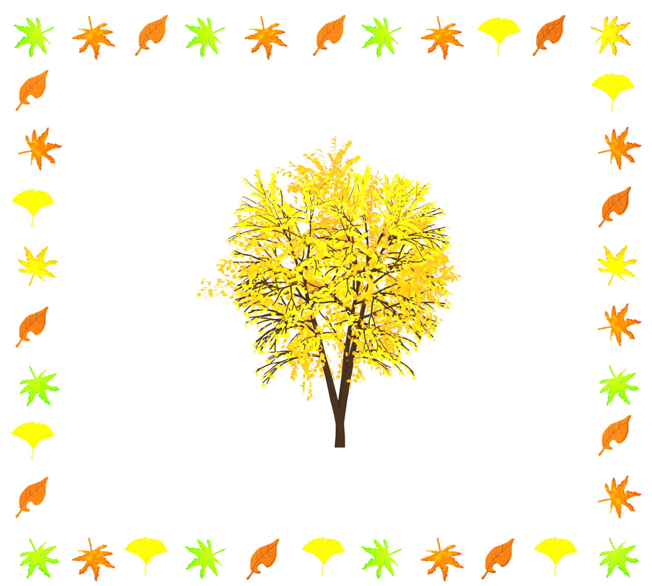 もみじとイチョウと落ち葉のフレーム