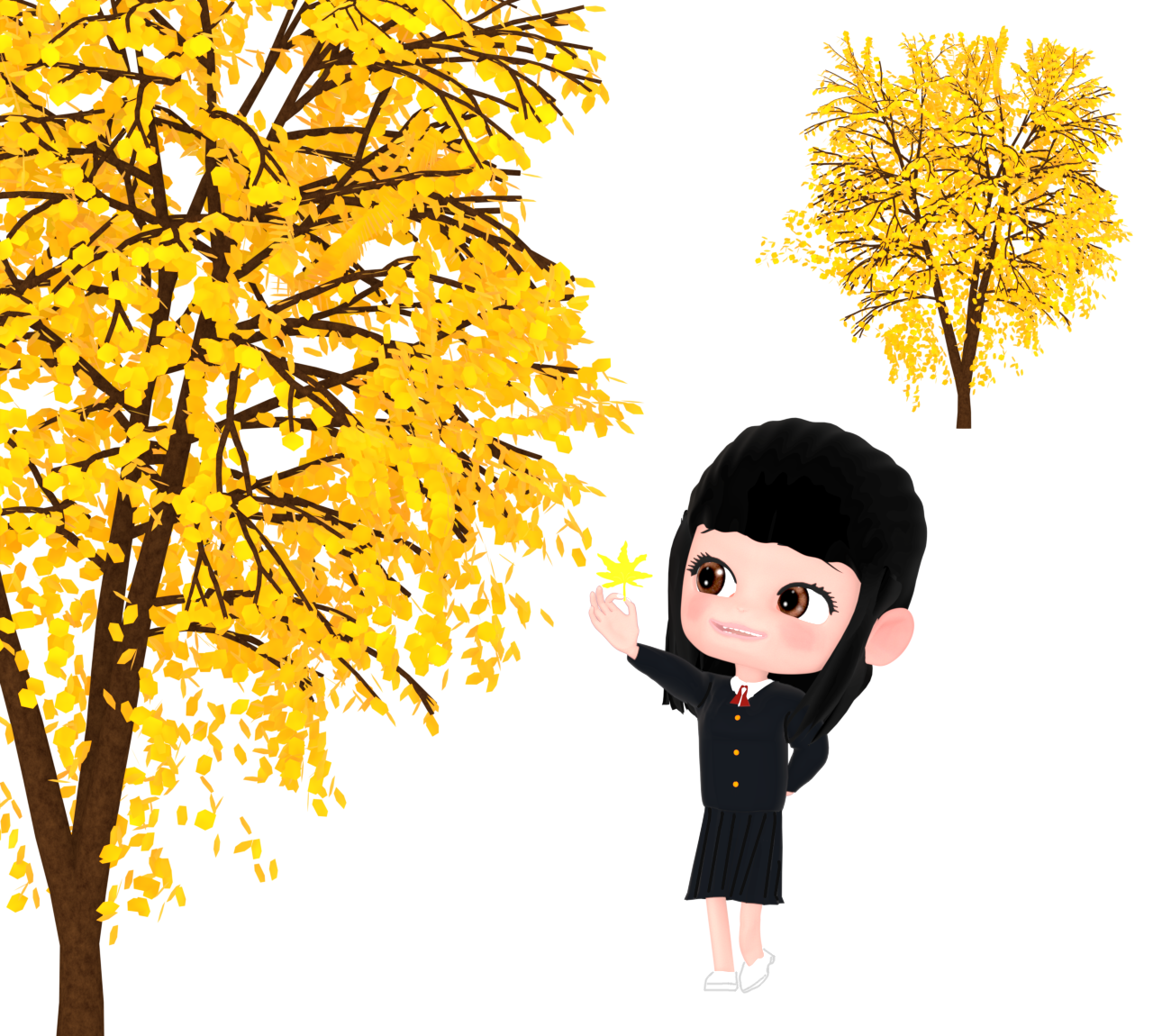 カエデと女子高生のイラスト