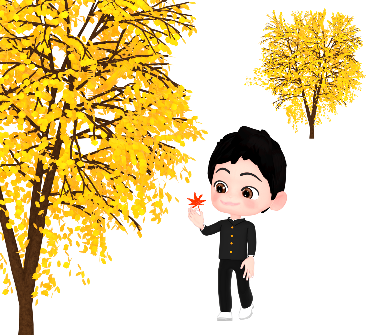 カエデを手に取る男子学生のイラスト