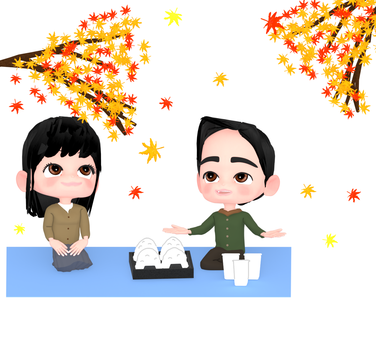 もみじ狩りをする夫婦のイラスト