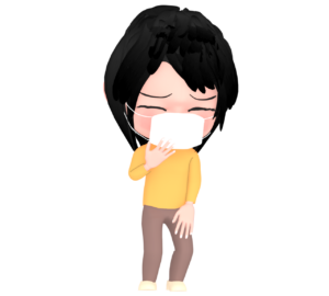 マスクをつけた風邪気味の女性のイラスト